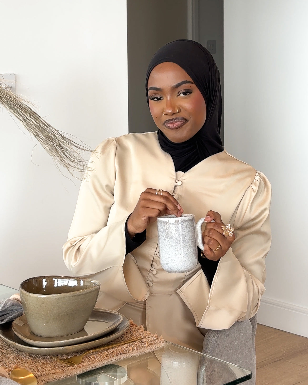 Satin Pleated Peplum Nursing Set – Sandstone Champagne
