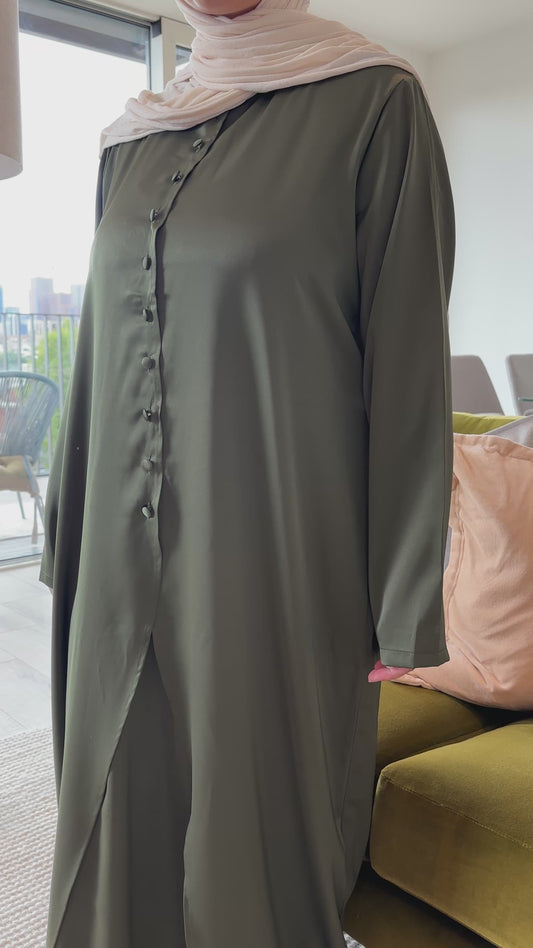 Overlap Button Abaya Dress – Hajar Green
